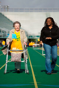 women walking on a track